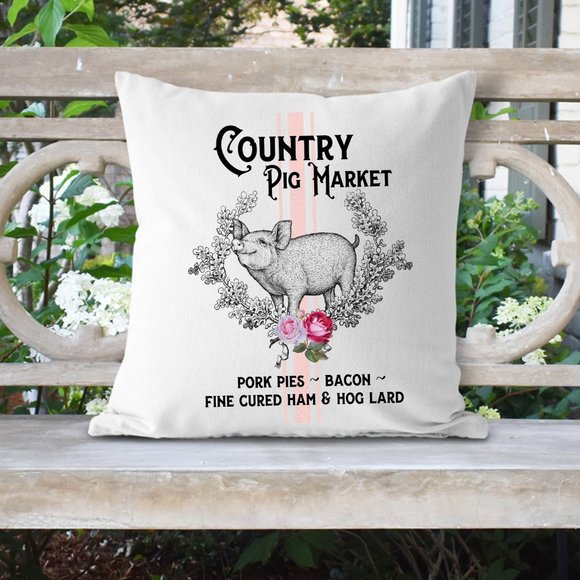 French Country, Pillow Cover, Pig - Picture 1 of 3